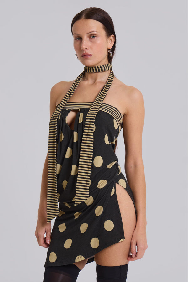 Lola Strapless Mini Dress in Polkadot Stripe