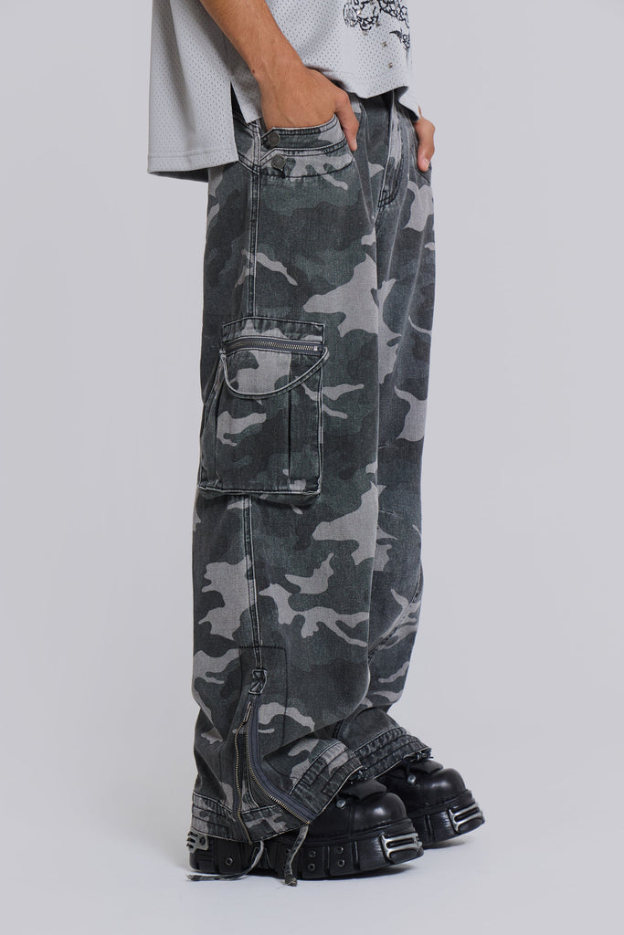 Washed Black Trooper Camo Cargo Pant