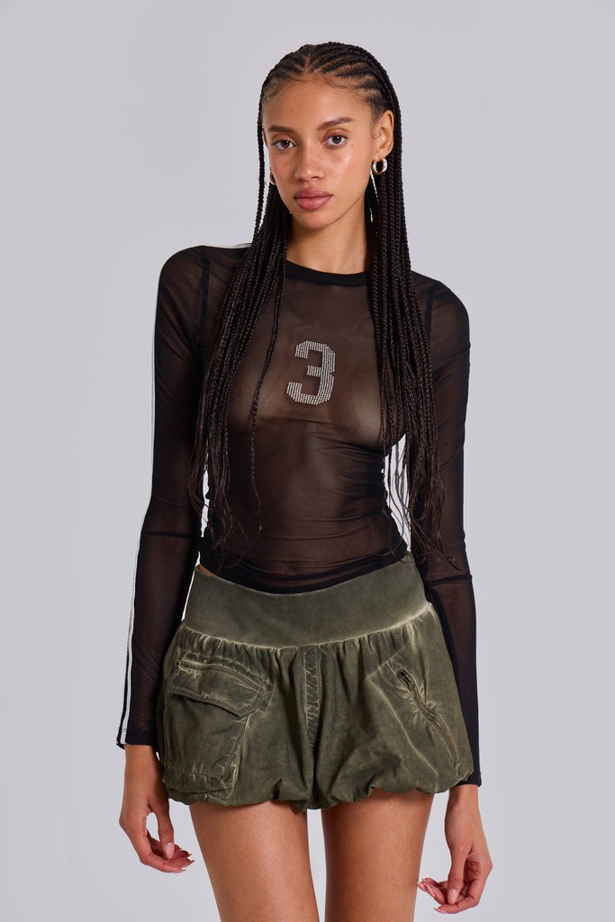 3’S A Crowd Diamante Mesh Top