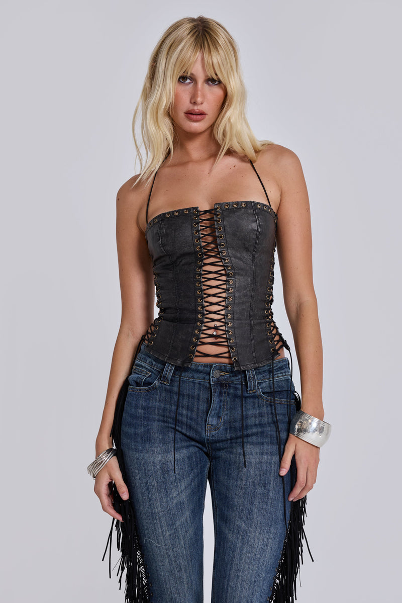 Odile Faux Leather Lace Up Corset