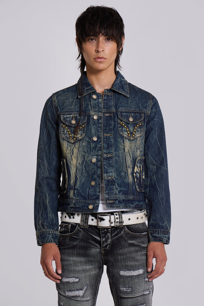 Creased Wash Stud Denim Jacket