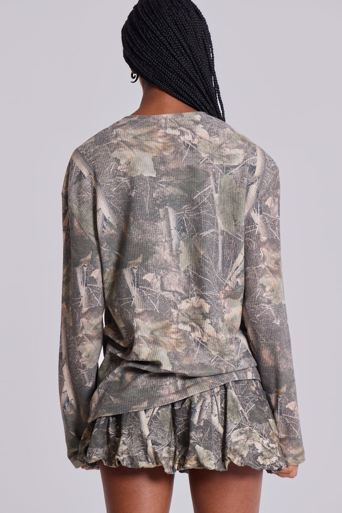 Woodland Camo Waffle Long Sleeve Top