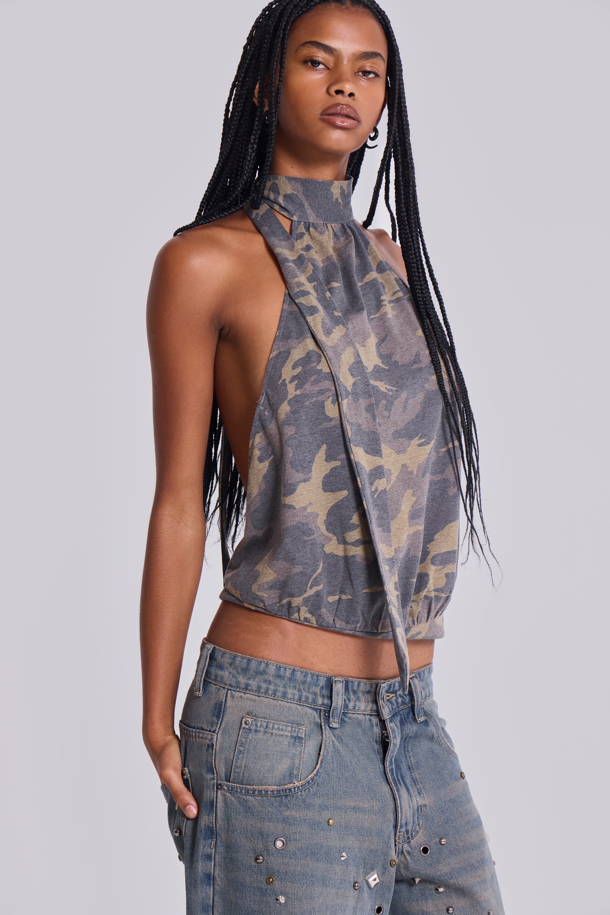 Enya Camo Backless Top