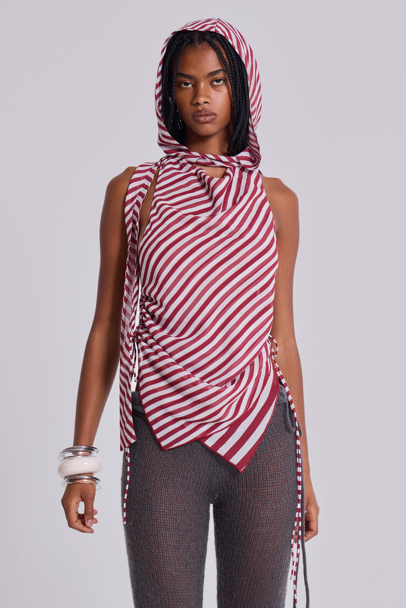 Kandi Hooded Backless Chiffon Top