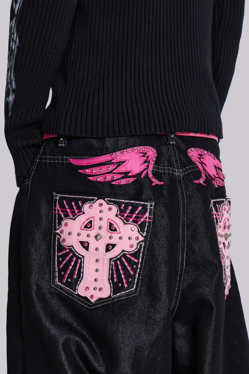 Pink Applique Cross XL Colossus Jeans