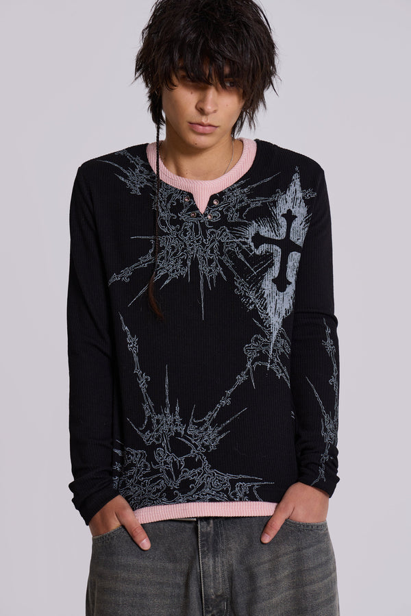 Cross Tattoo Double Layer Long Sleeve Top