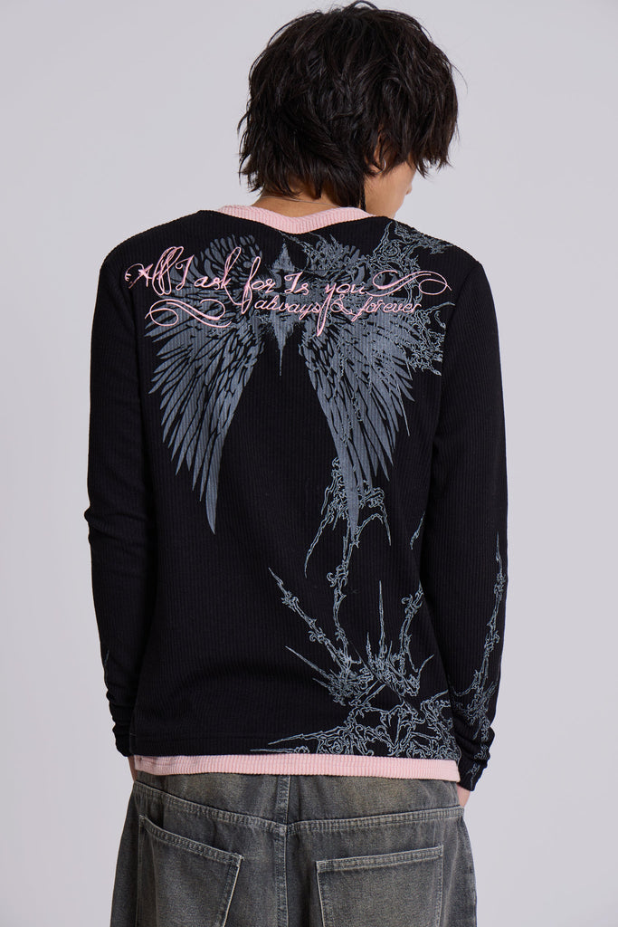 Cross Tattoo Double Layer Long Sleeve Top