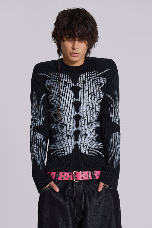 Black Tattoo Ribbed Knit Jumper