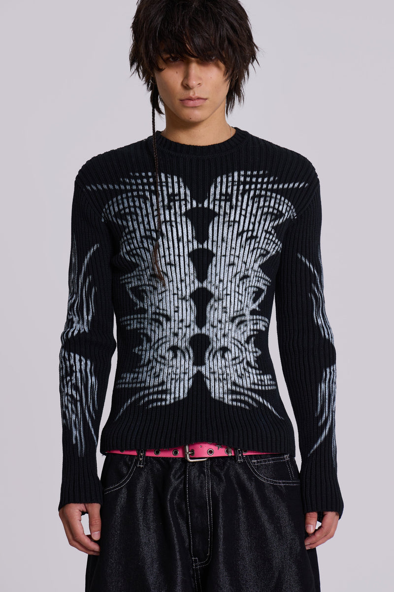 Black Tattoo Ribbed Knit Jumper