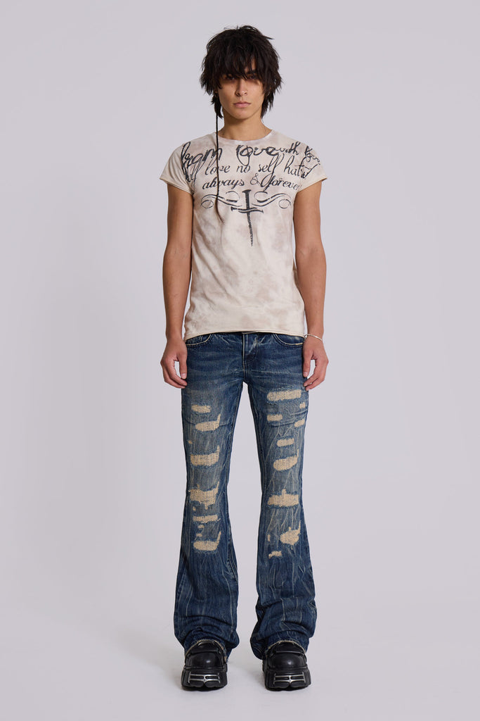 Washed Blue Laced Bootcut Jeans