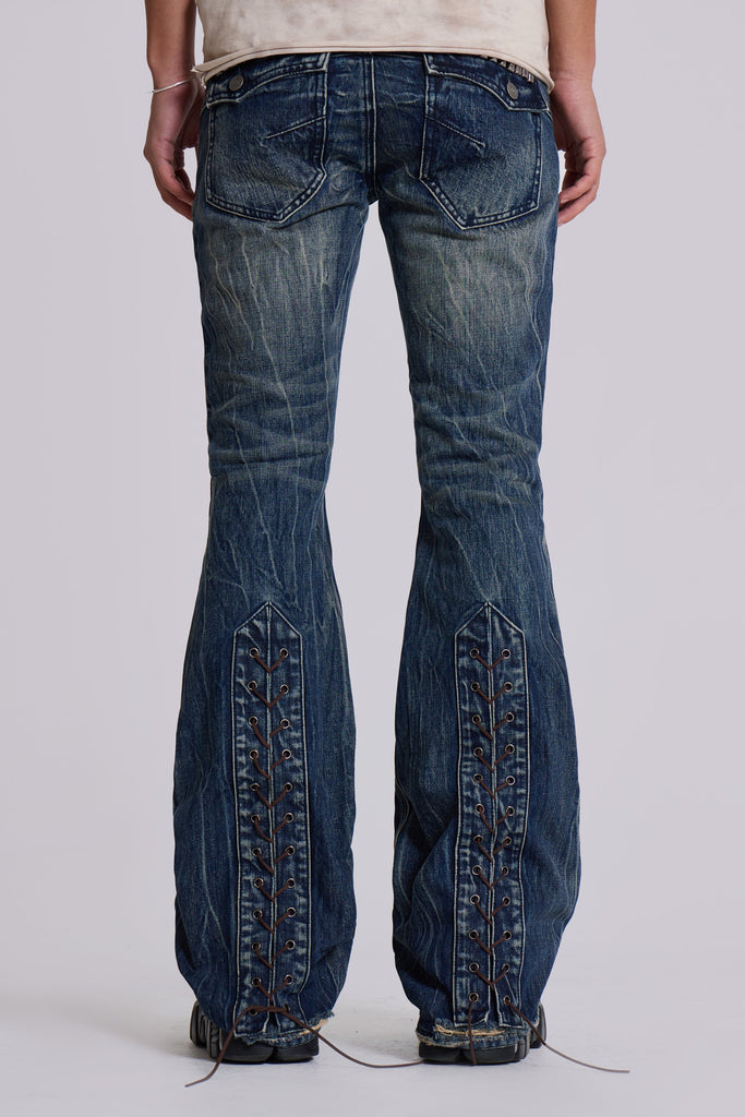 Washed Blue Laced Bootcut Jeans