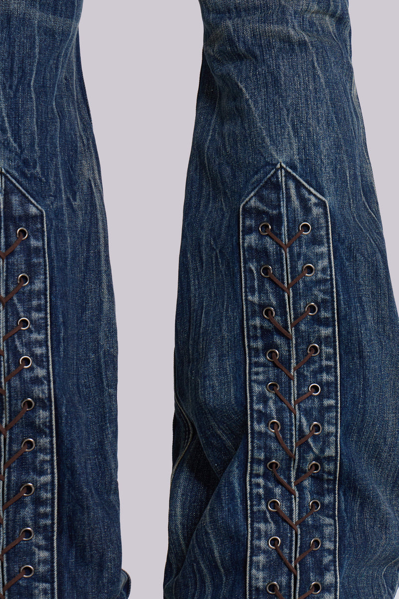 Washed Blue Laced Bootcut Jeans