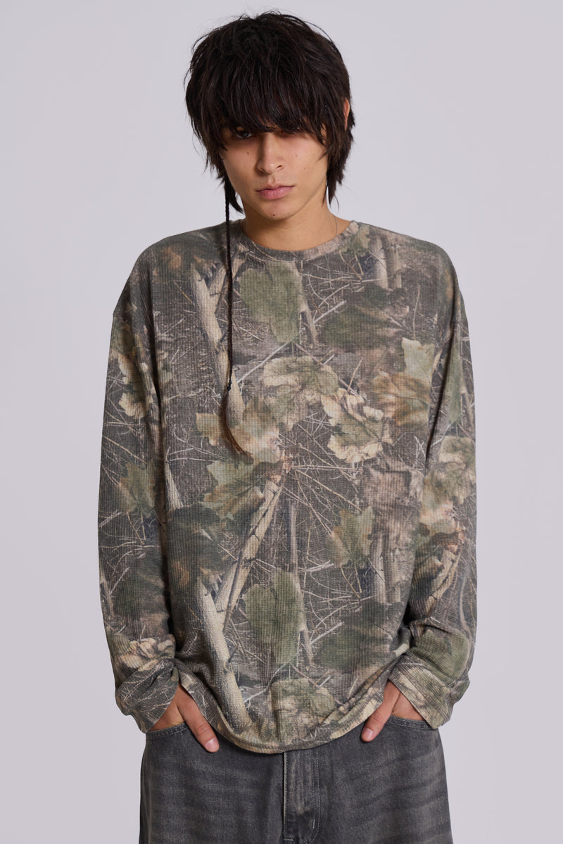 Woodland Camo Waffle Long Sleeve Top