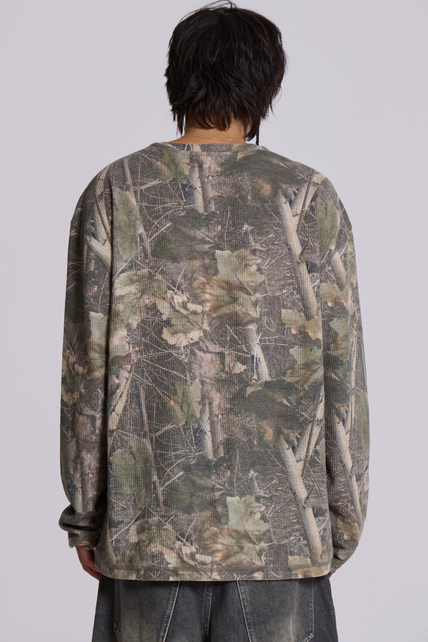 Woodland Camo Waffle Long Sleeve Top