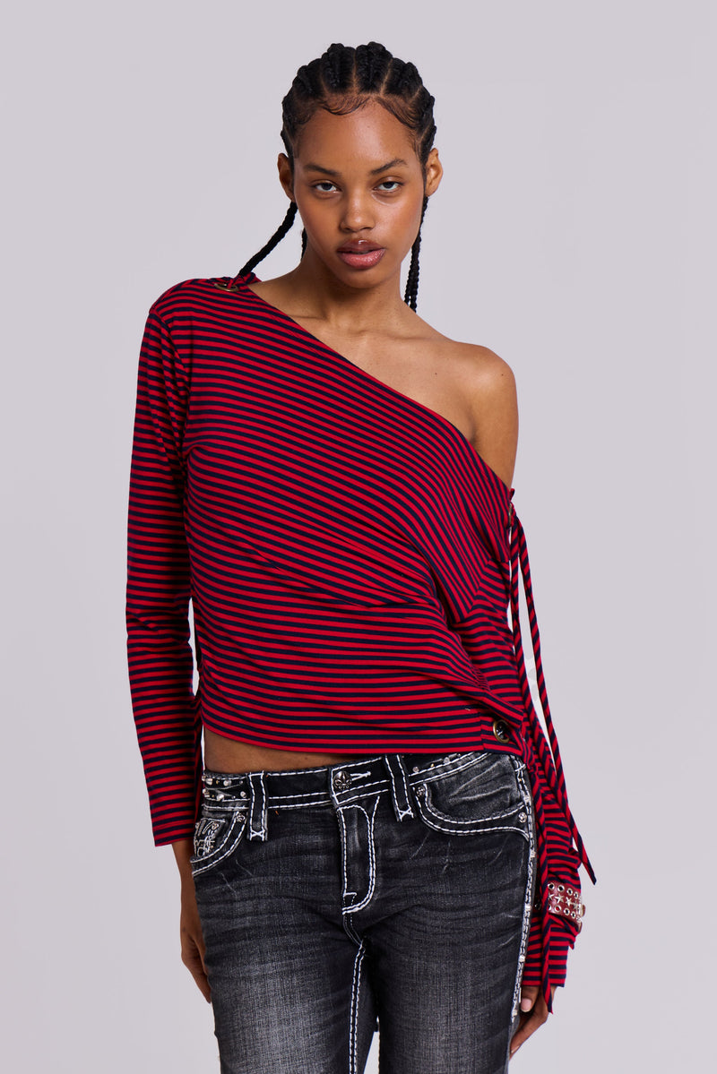 Gaia Slashed Backless Stripe Top