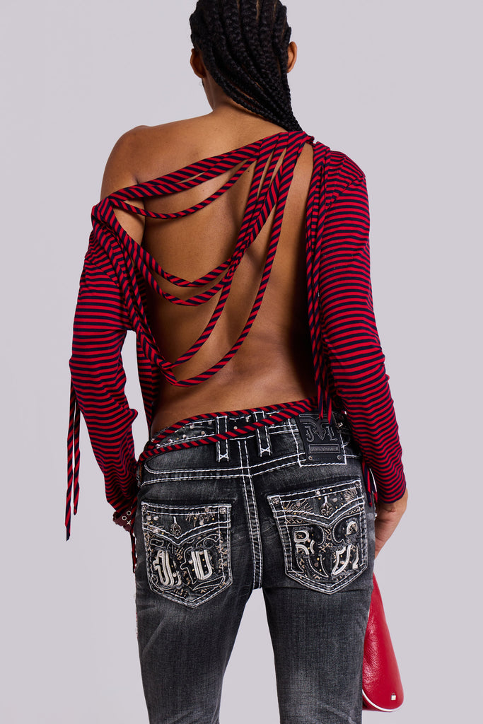 Gaia Slashed Backless Stripe Top