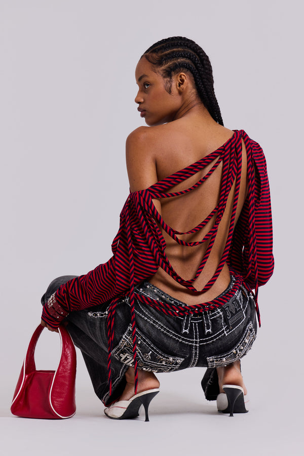 Gaia Slashed Backless Stripe Top