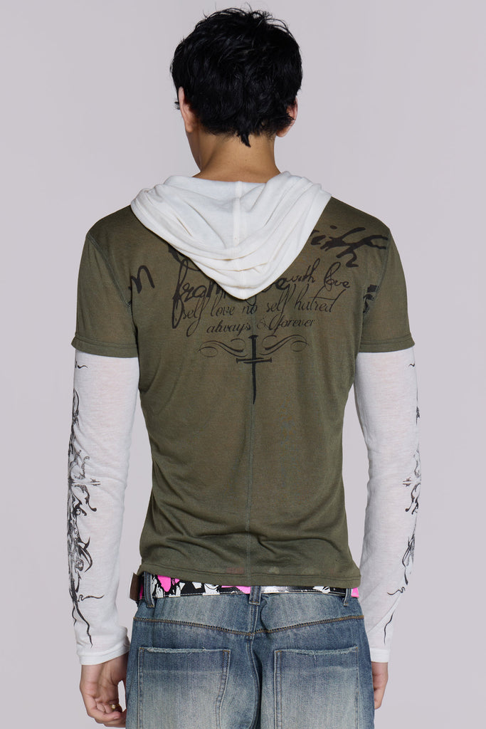 Tattoo Double Layer Hooded Mist