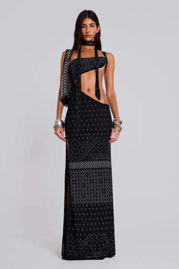 Opaline Asymmetric Stud Maxi Dress