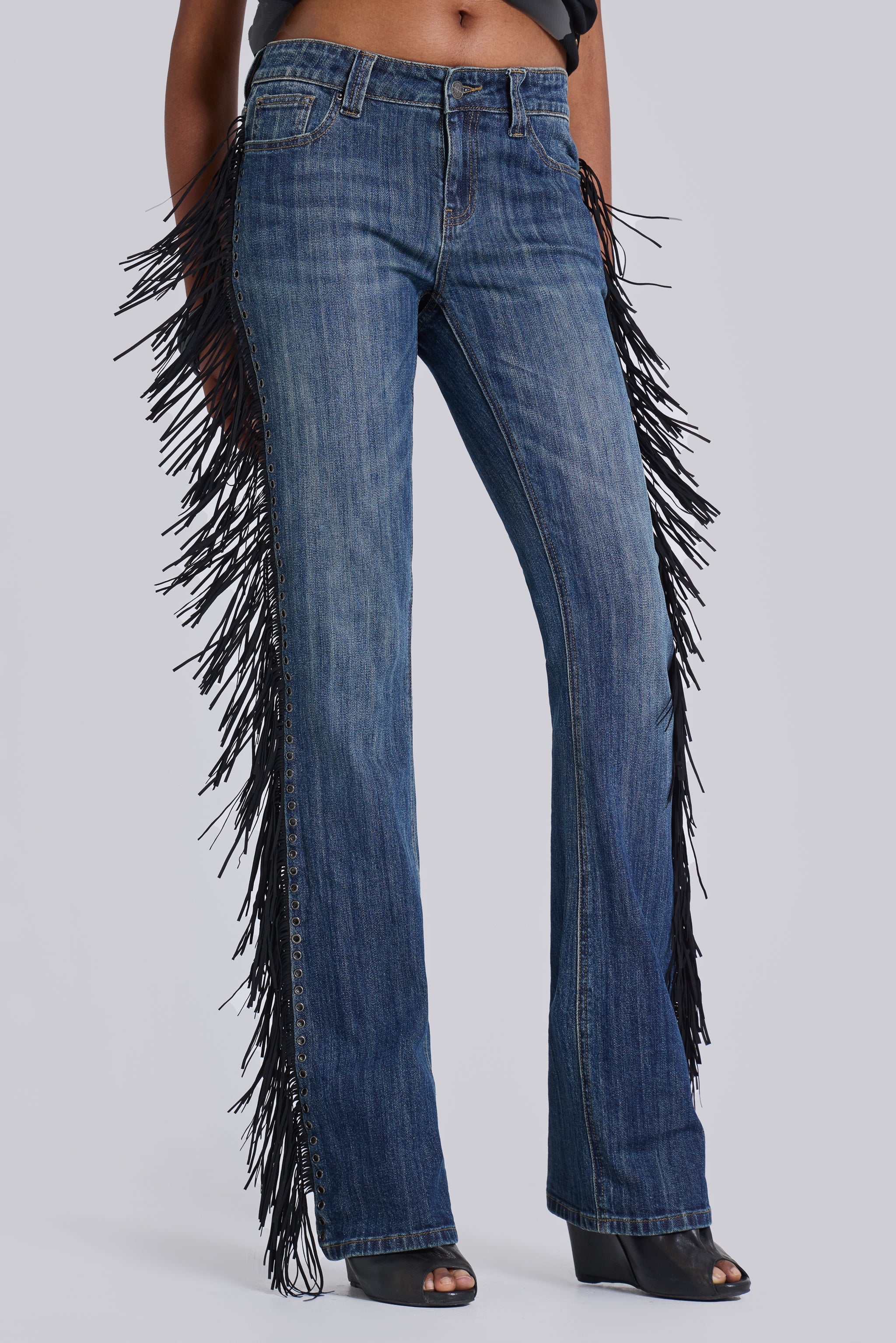 Erin Fringe Bootcut Jeans In Dark Wash