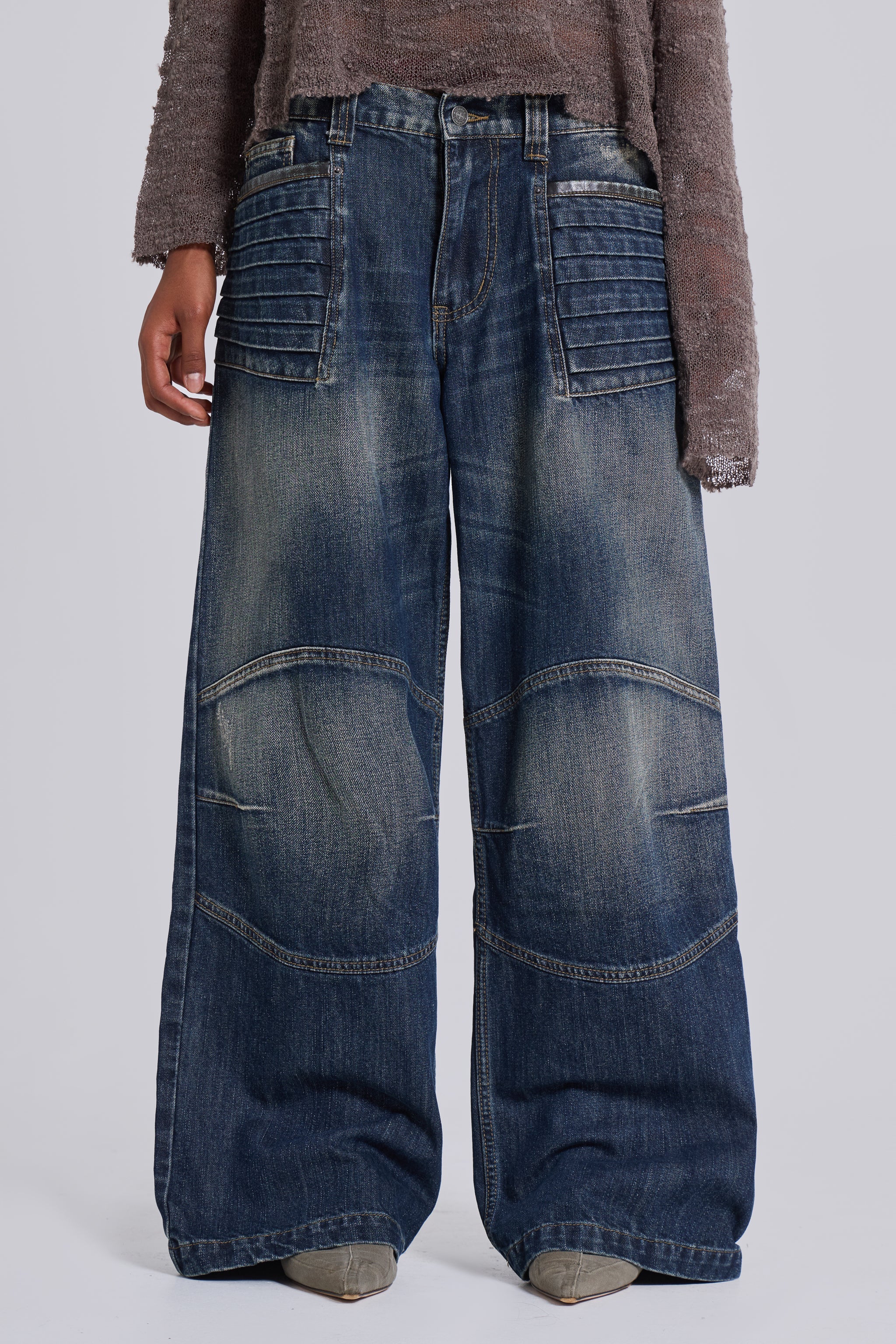 Mid Blue Crash Biker Colossus Jeans