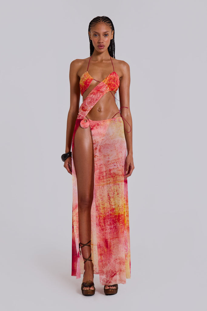 Cantha Asymmetric Cut Out Maxi Dress in Sunset