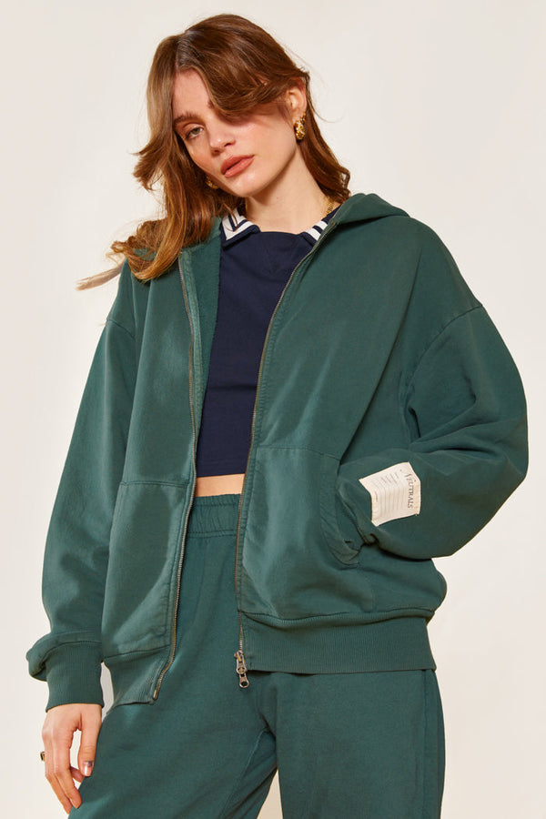 🎁 Dark Green Oversized Zip Through Hoodie (100% off)