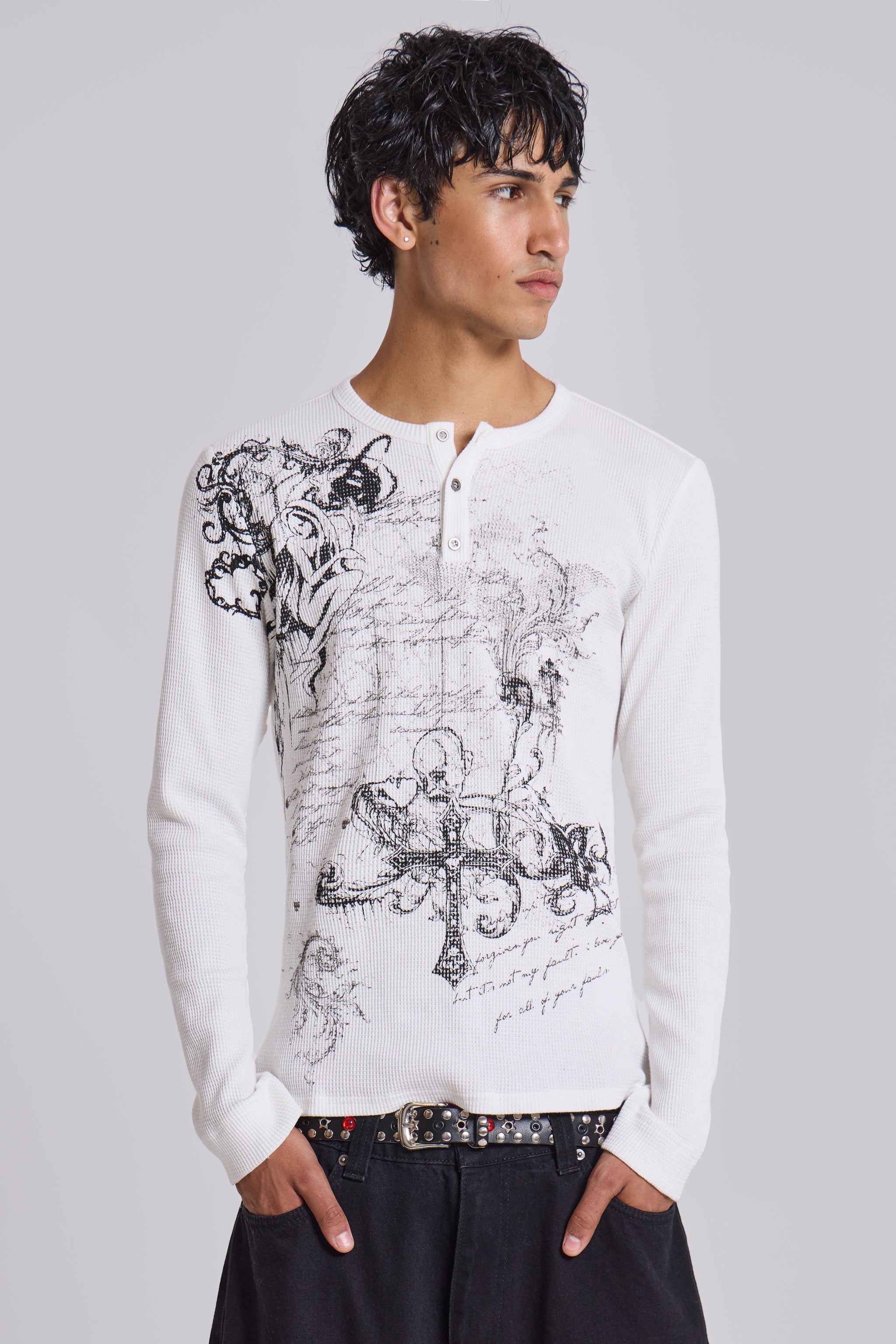 Anointed White Waffle Henley T-Shirt