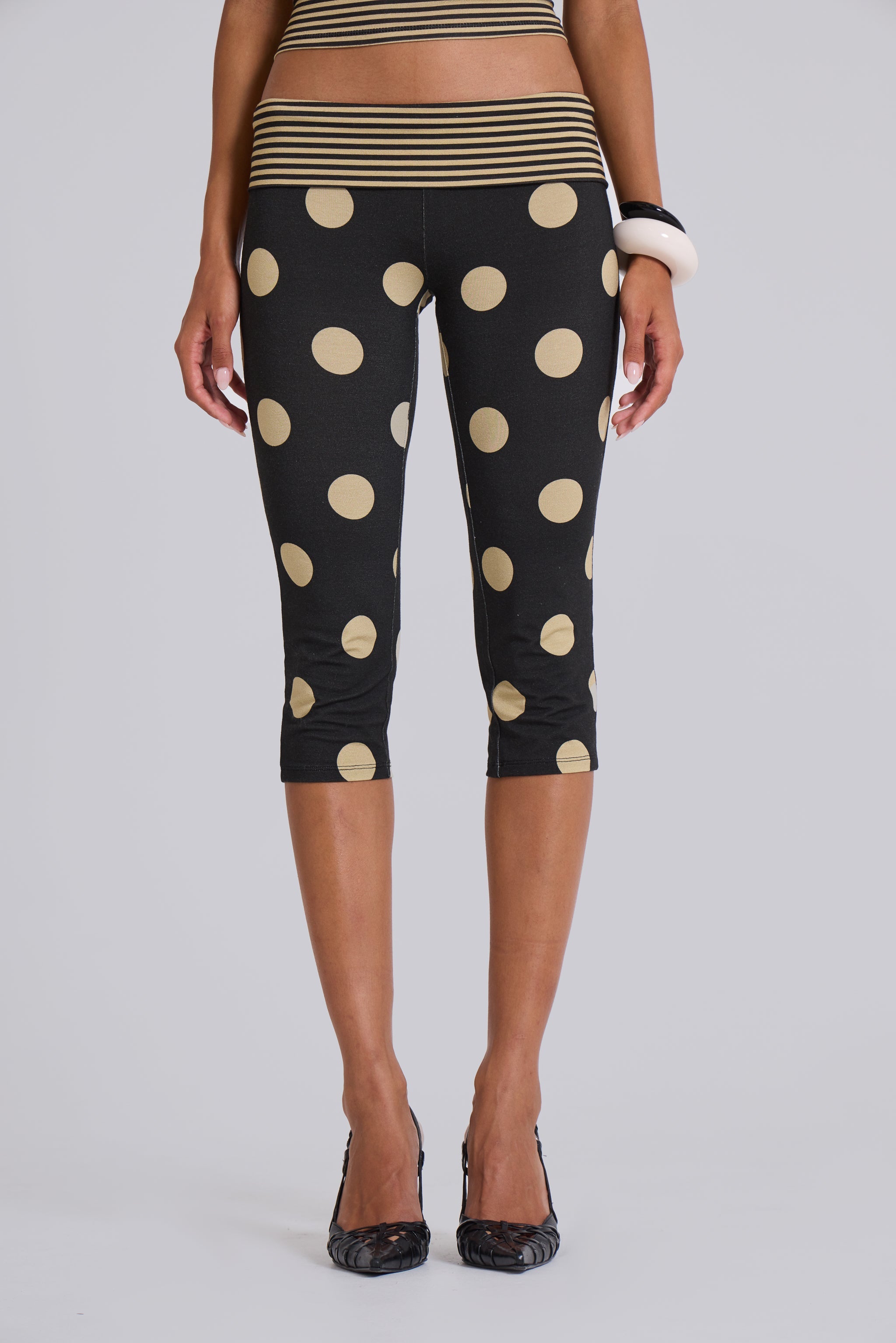 Lola Foldover Capris in Polkadot Stripe