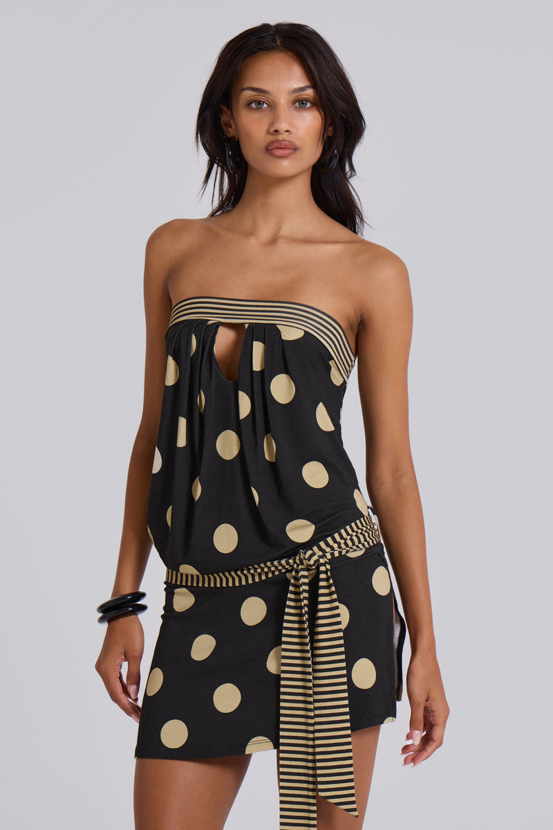 Lola Strapless Mini Dress in Polkadot Stripe