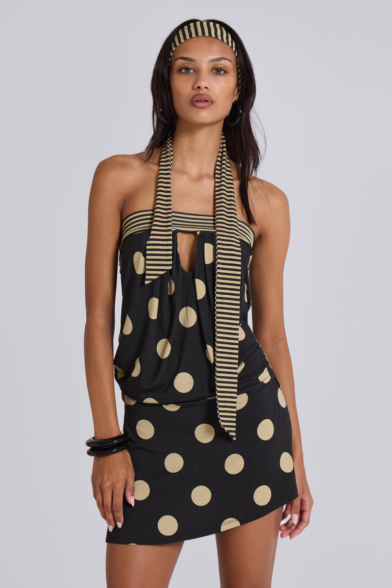 Lola Strapless Mini Dress in Polkadot Stripe