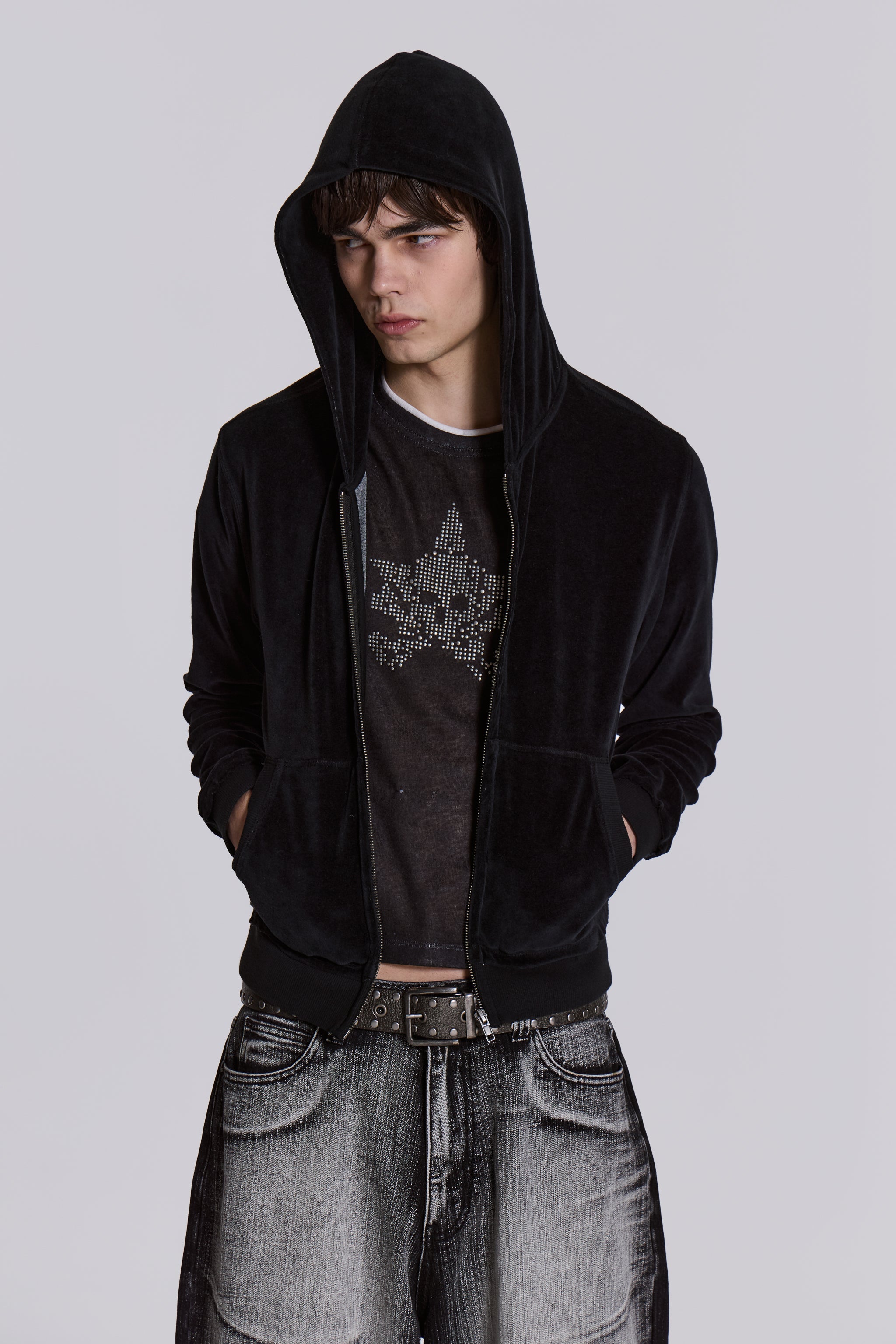 Black Velour Mini Monster Hoodie