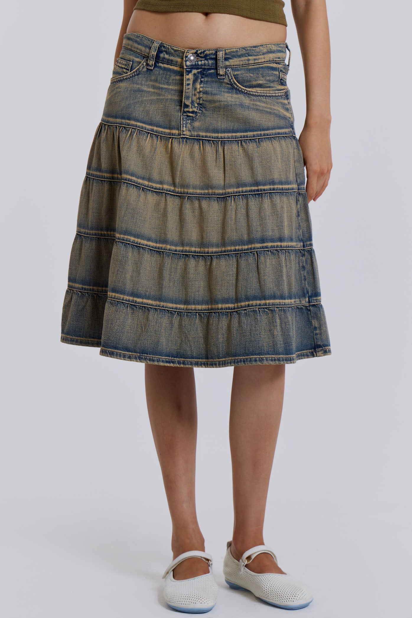 Kutki Denim Midi Skirt