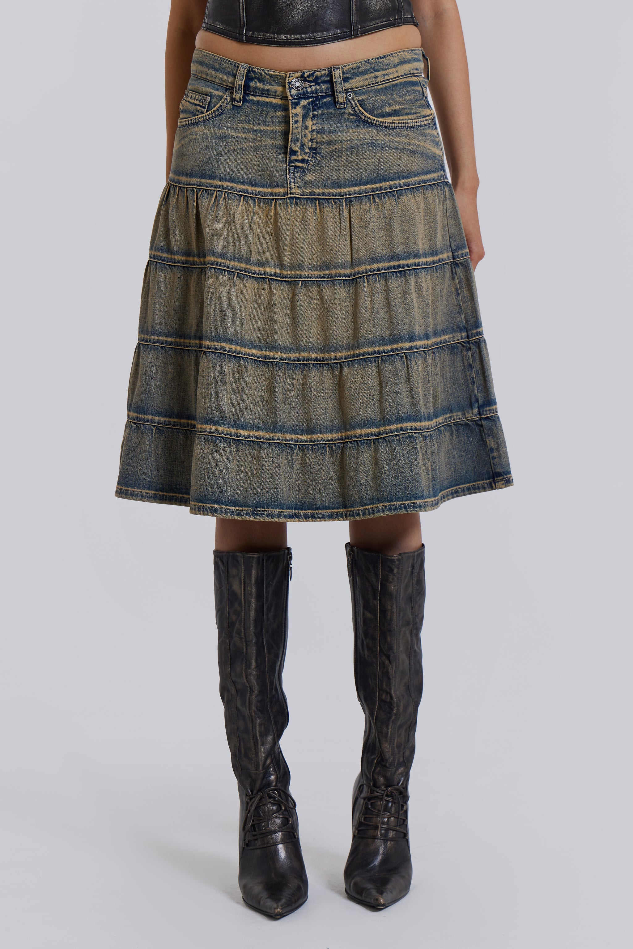 Kutki Denim Midi Skirt