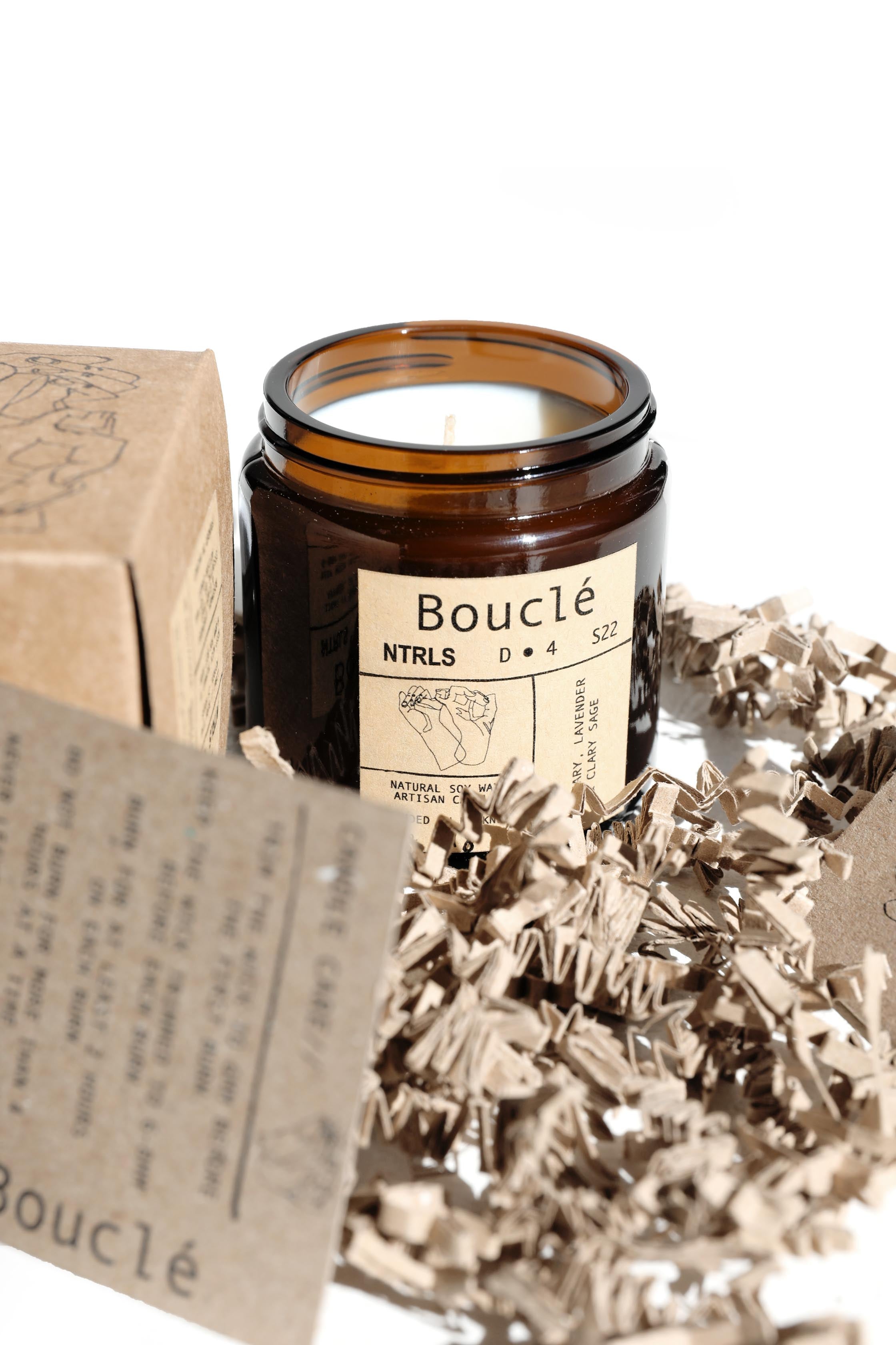 Branded Boucle candle with branded cardboard box