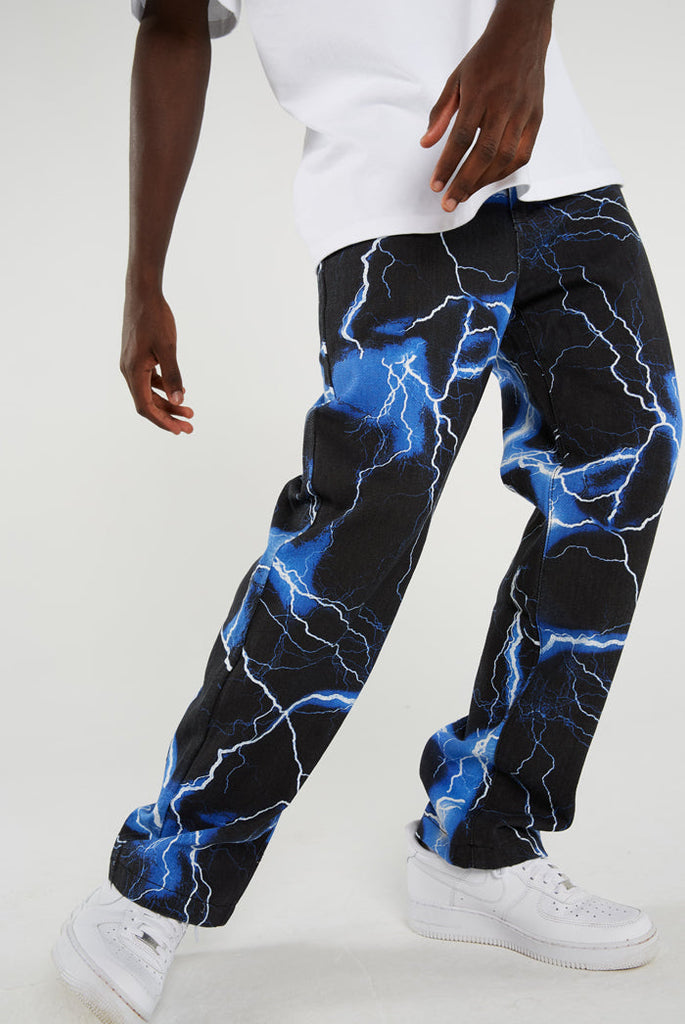 Lightning Bolt Print Jeans