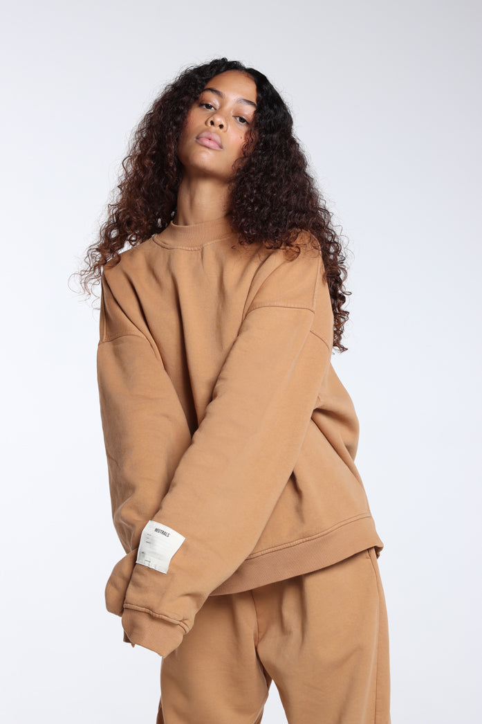 Tan Oversized Mock Neck Sweatshirt