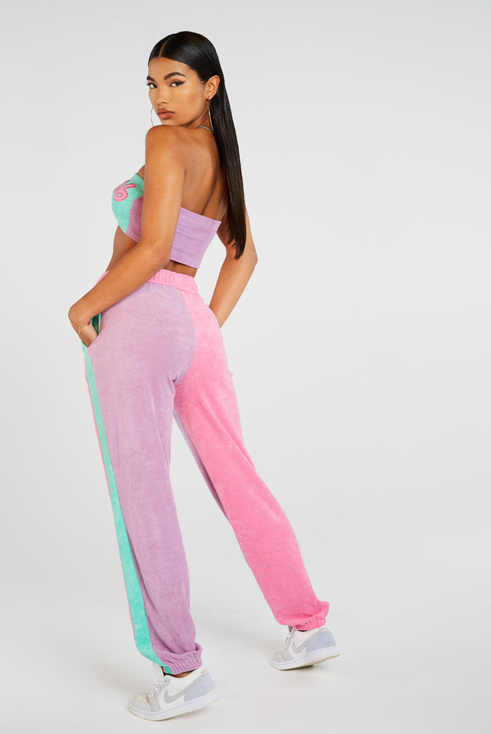 Purple & Turquoise Towelling Joggers