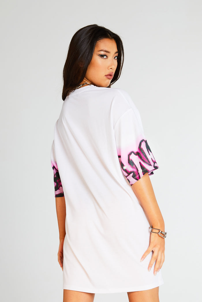 Pink Not Ur Angel Graffiti Print Oversized T-shirt Dress