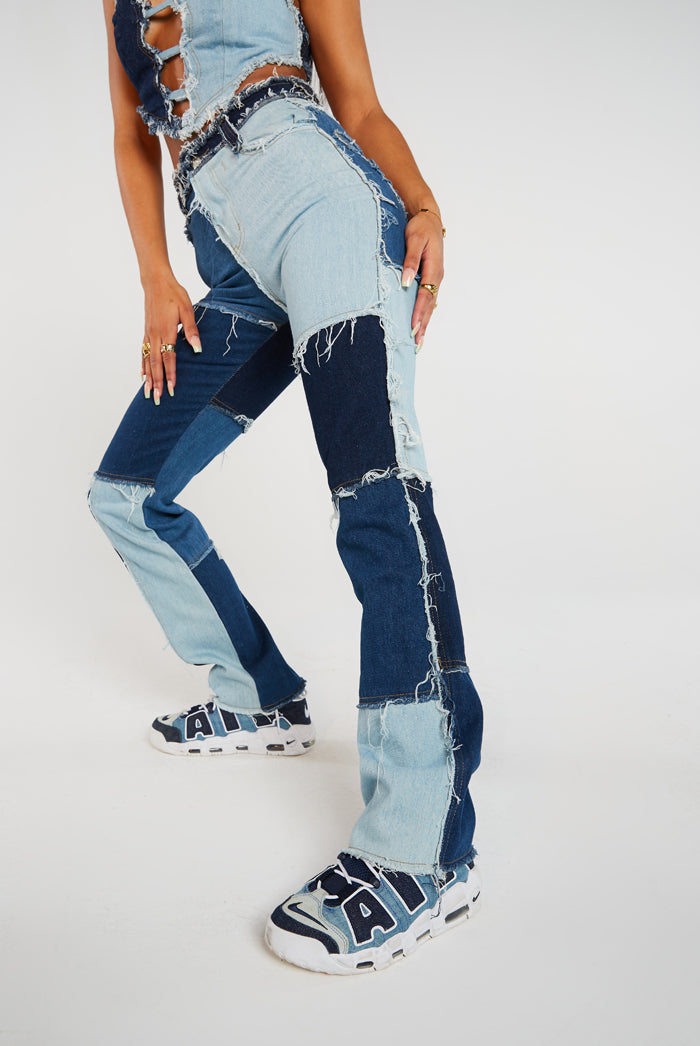 Patchwork Denim Boyfriend Jeans