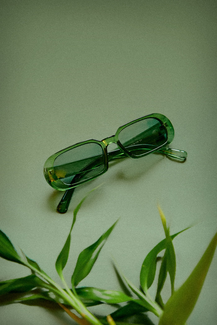 Clear Green Rectangle Sunglasses