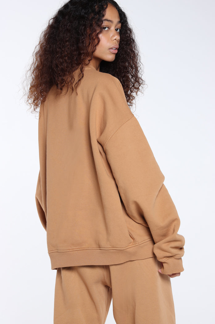 Tan Oversized Mock Neck Sweatshirt