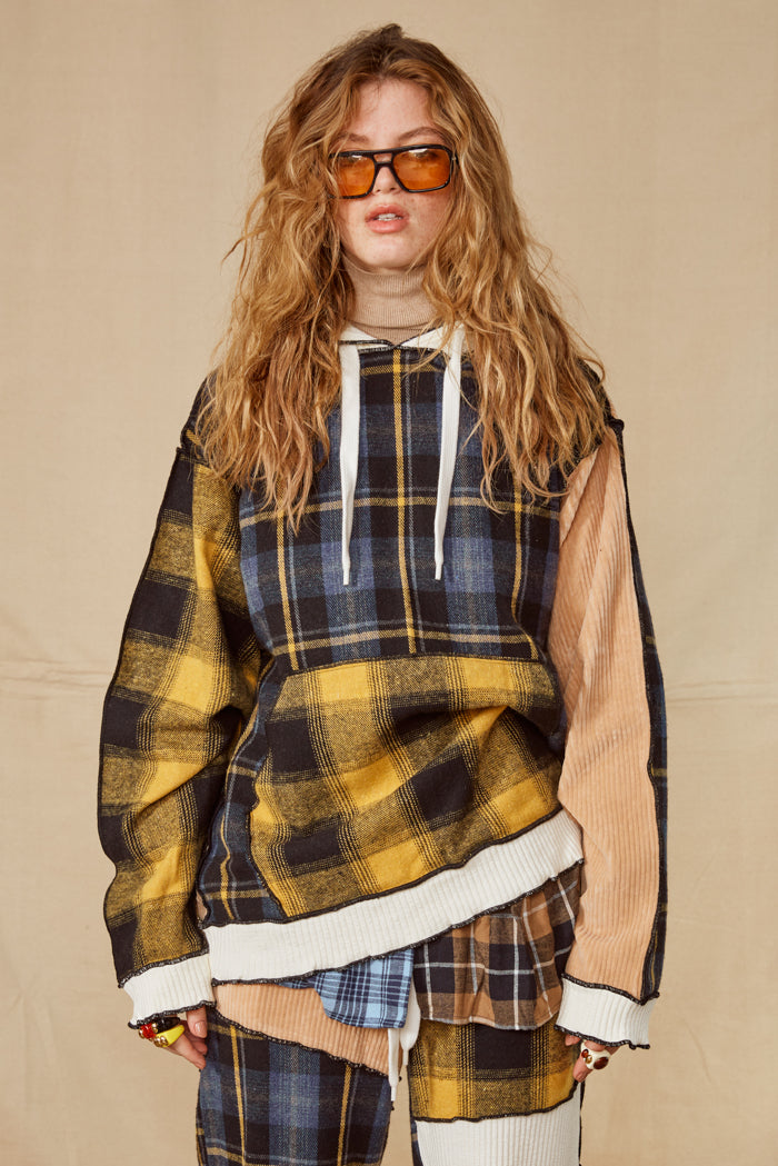 Mixed Check Oversized Hoodie