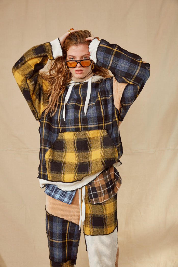 Mixed Check Oversized Hoodie