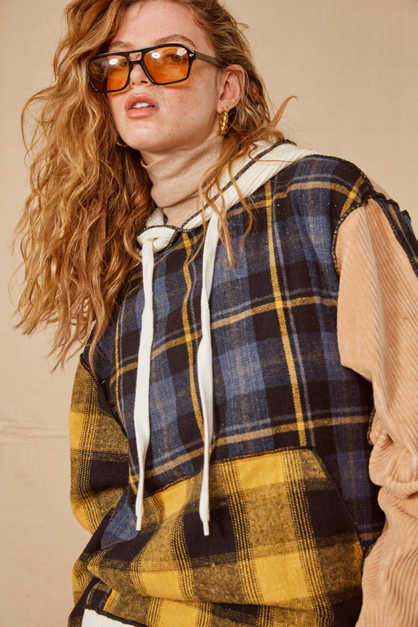 Mixed Check Oversized Hoodie