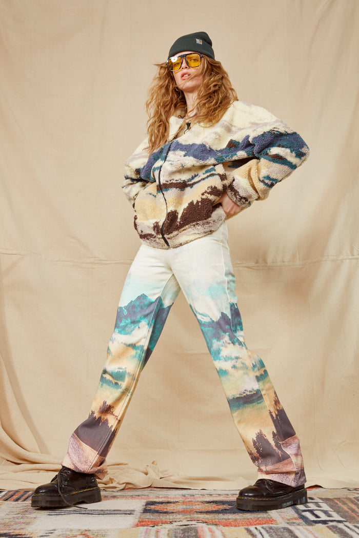 Landscape Print Boyfriend Fit Jeans