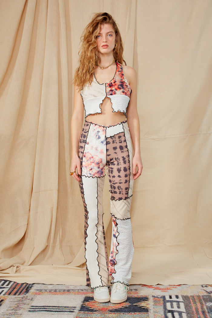 Mixed Print Cut & Sew Halter Neck Top