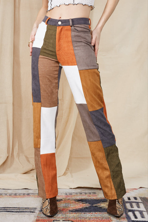 Mixed Patchwork Cord Wide Leg Trousers