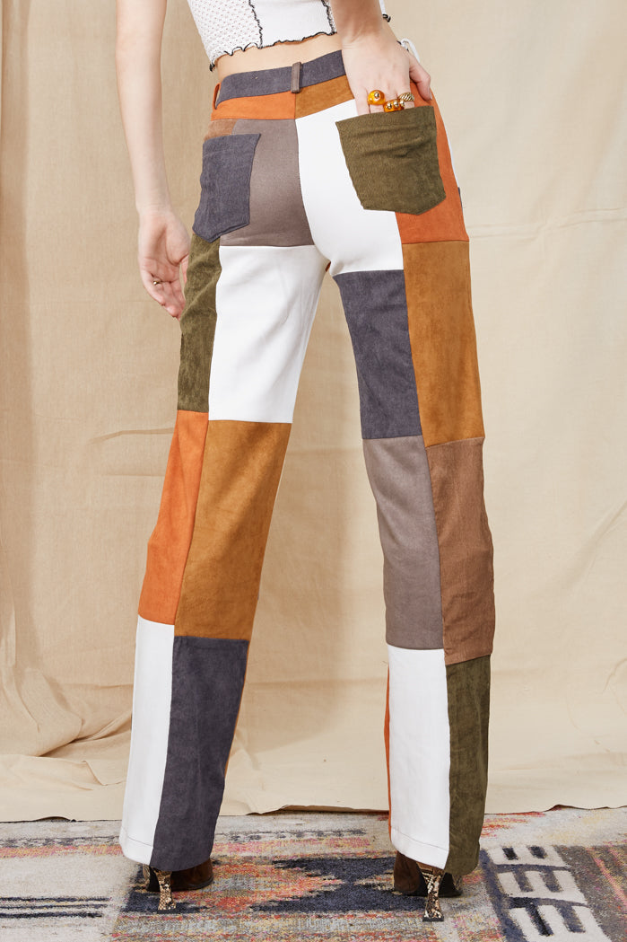 Mixed Patchwork Cord Wide Leg Trousers