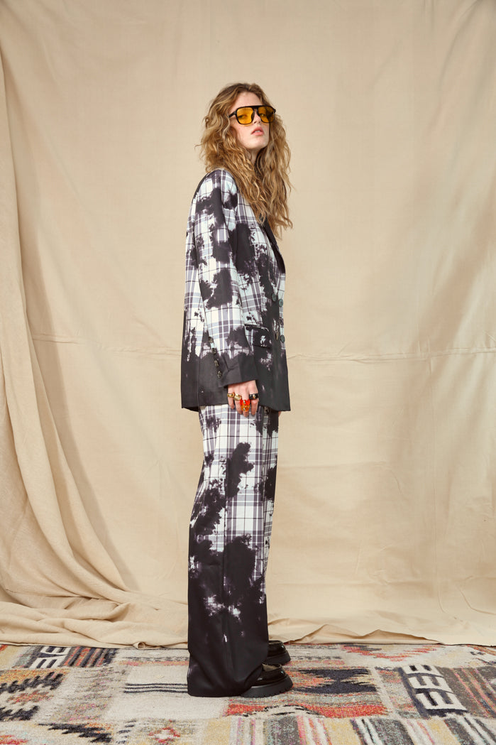 Bleach Check Relaxed Wide Leg Trouser